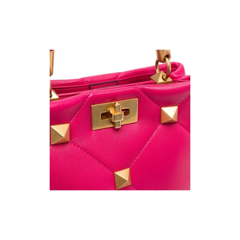 Valentino Roman Stud Leather Shoulder Bag Crossbody Bag Handbag Small Size Women's Fuchsia-2