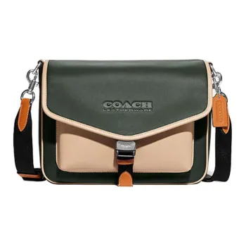 COACH Charter Cow Leather Envelope Bag, Shoulder Bag, Crossbody Bag Large Size Women's Green & Beige