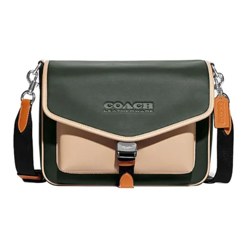 COACH Charter Cow Leather Envelope Bag, Shoulder Bag, Crossbody Bag Large Size Women's Green & Beige