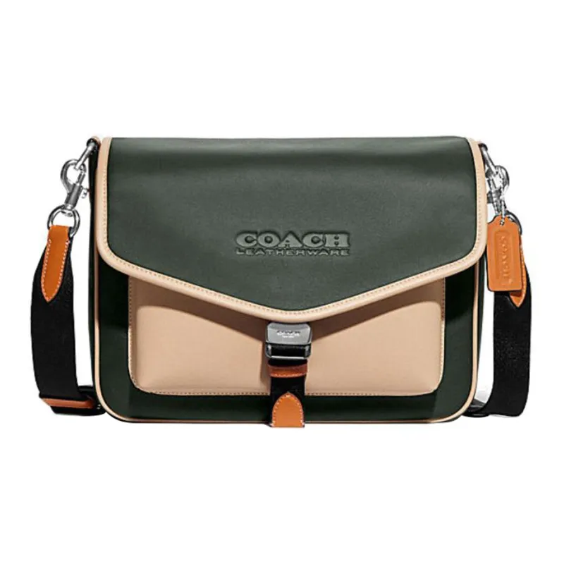COACH Charter Cow Leather Envelope Bag, Shoulder Bag, Crossbody Bag Large Size Women's Green & Beige-0