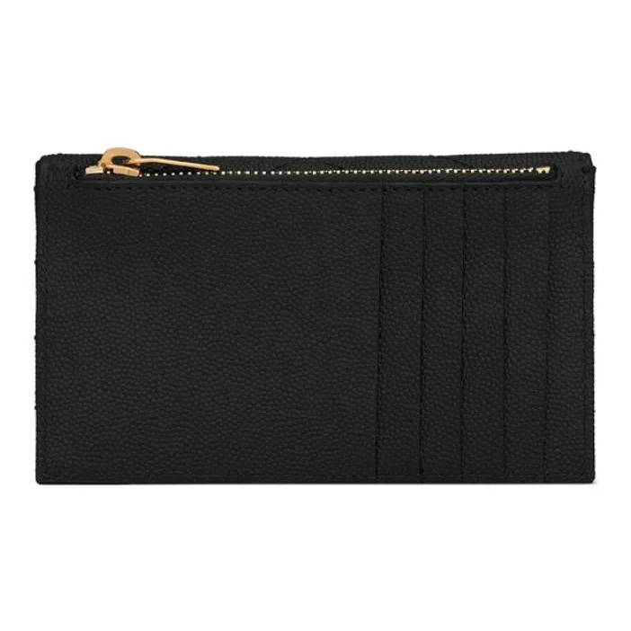 SAINT LAURENT Monogram Cow Leather Coin Purses Card Holders Women's Black-1
