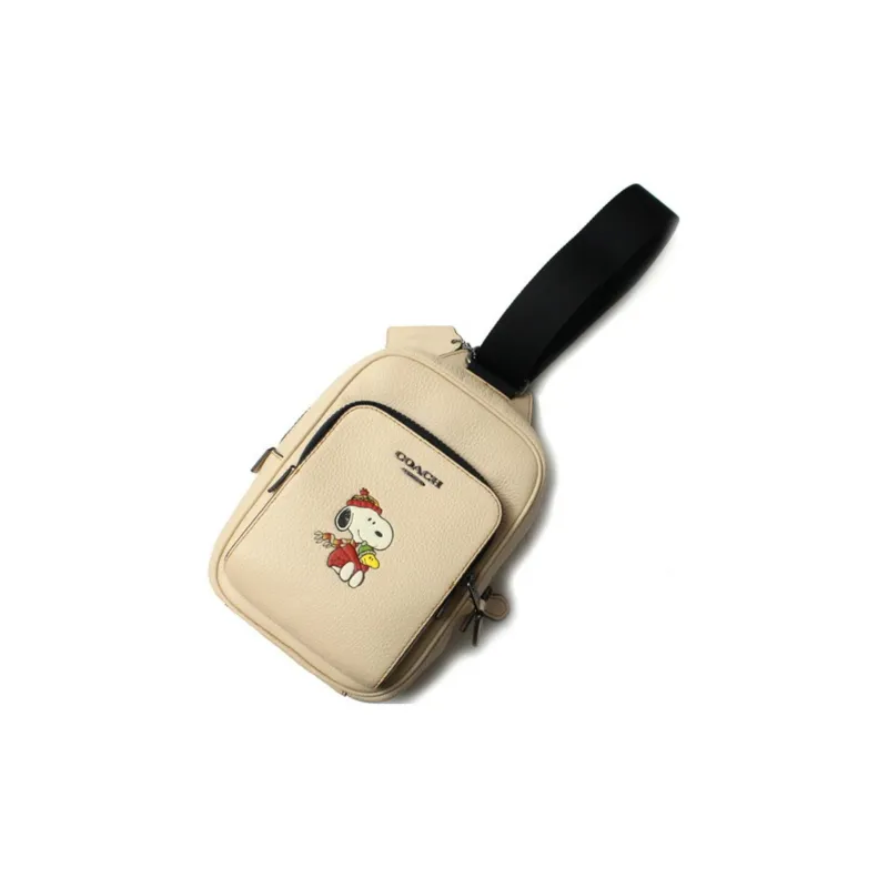 COACH Peanuts Snoopy Collaboration Track Pebbled Leather Shoulder Bag, Crossbody Bag, Sling Bag Mini Men's Ivory White-3