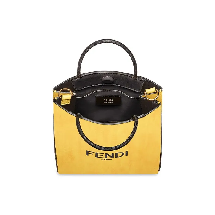 FENDI Calfskin Tote Bag Shopping Bag Shoulder Bag Handbag Small Size Men's Yellow-3
