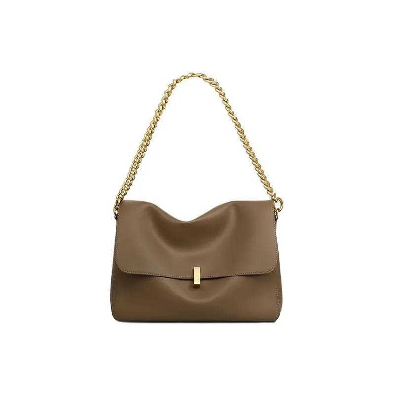 C°BANNER Cow Leather With Synthetic Leather Shoulder Bag Women's Khaki-3
