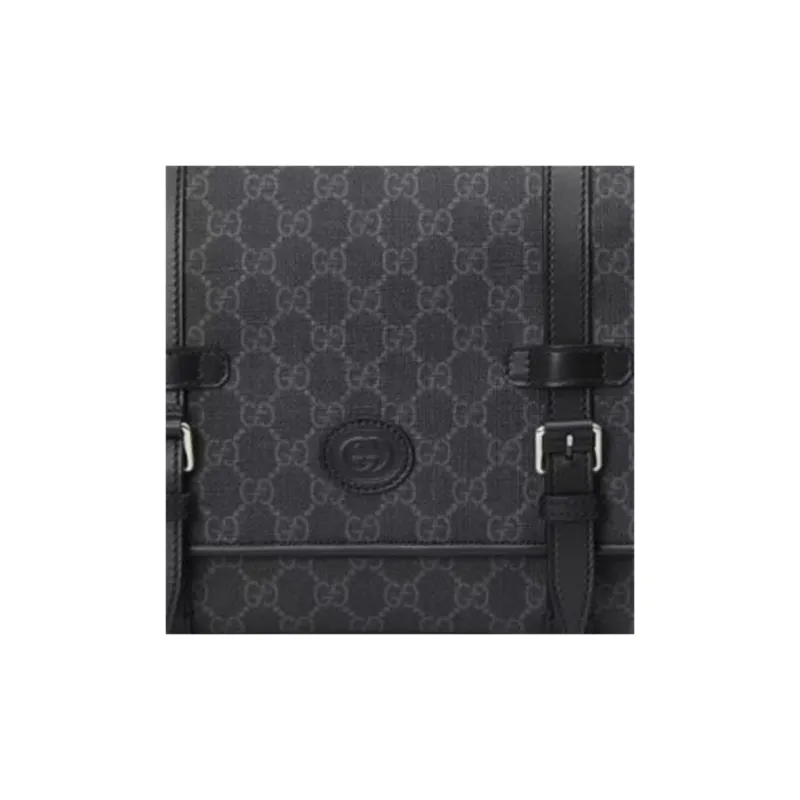 GUCCI Canvas With Leather Binding Canvas Bag, Messenger Bag, Shoulder Bag, Crossbody Bag Regular Men's Black-7