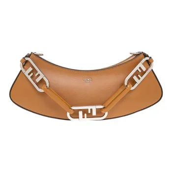 FENDI O'Lock Swing Cow Leather Handheld Handbag Shoulder Bag Women's Brown