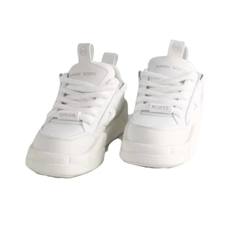 SIMON SCOTT SS Puffy Shoes Height Increasing Lightweight Breathable Low Top Skateboard Shoes Unisex White-2