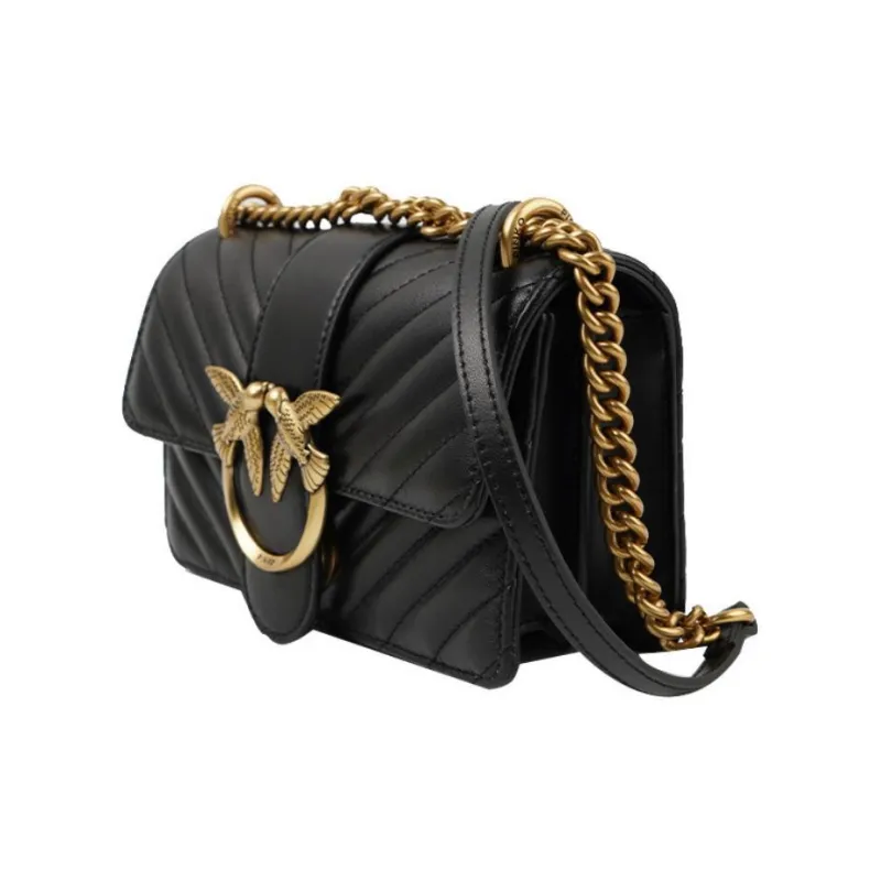 PINKO Quilt Sheepskin Swallow Bag, Shoulder Bag, Crossbody Bag Mini Women's Black/Black Gold-1