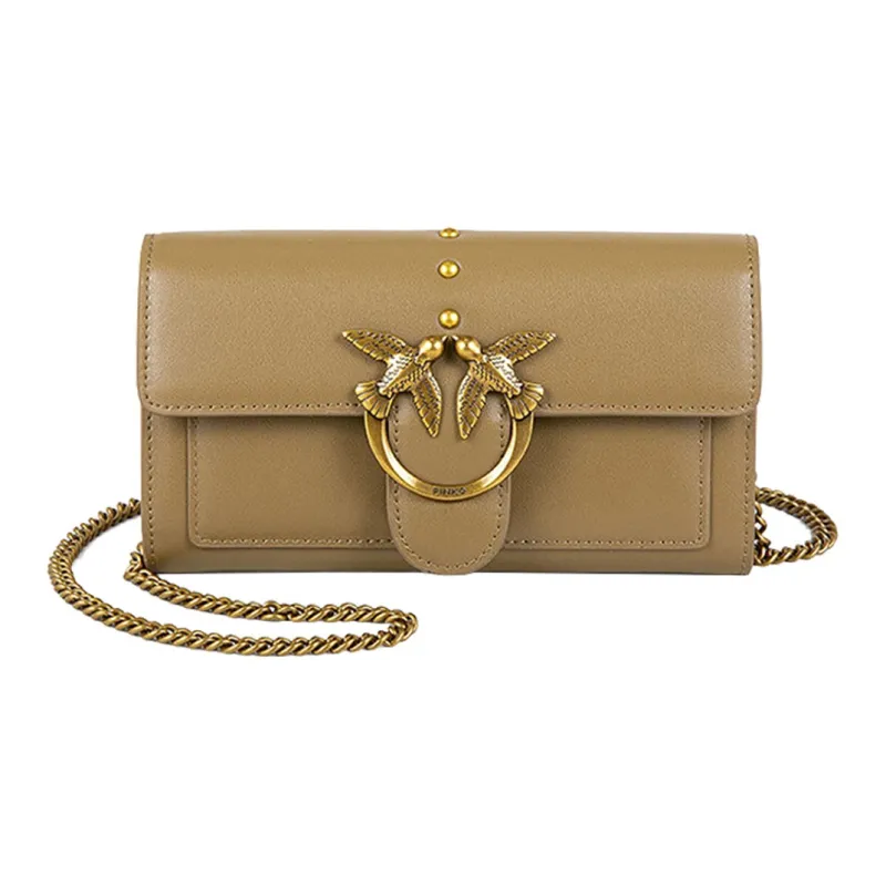 PINKO Cow Leather Money Clip Card Wallet Bird Bag Shoulder Bag Crossbody Bag Women's Olive-0