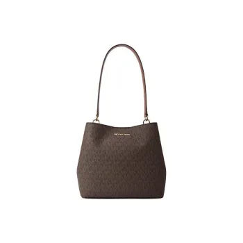 MICHAEL KORS Artificial Leather Bucket Bag Handbag Shoulder Bag Medium Size Women's Brown & Acorn Brown