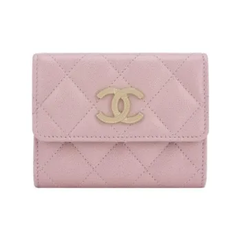CHANEL Grain Calfskin Card Holder Women's Light Pink
