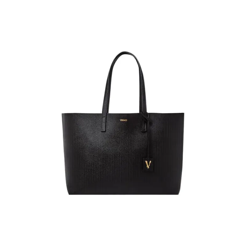 VERSACE Cow Leather Combo Bag Tote Bag Shopping Bag Handbag Shoulder Bag Women's Black-0