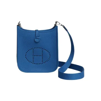 HERMES Taurillon Maurice Cow Leather With Canvas Crossbody Bag Mini Women's 71 Bleu France French Blue