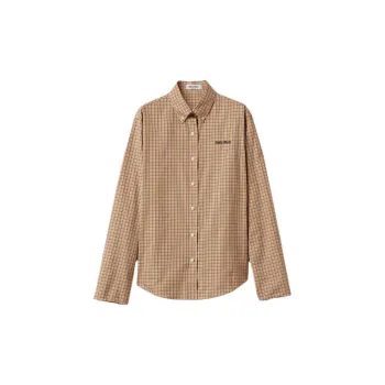 MIU MIU Logo Embroidered Button Up Checked Shirt