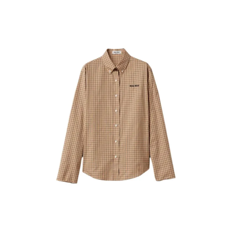 MIU MIU Logo-Embroidered Button-Up Checked Shirt-0