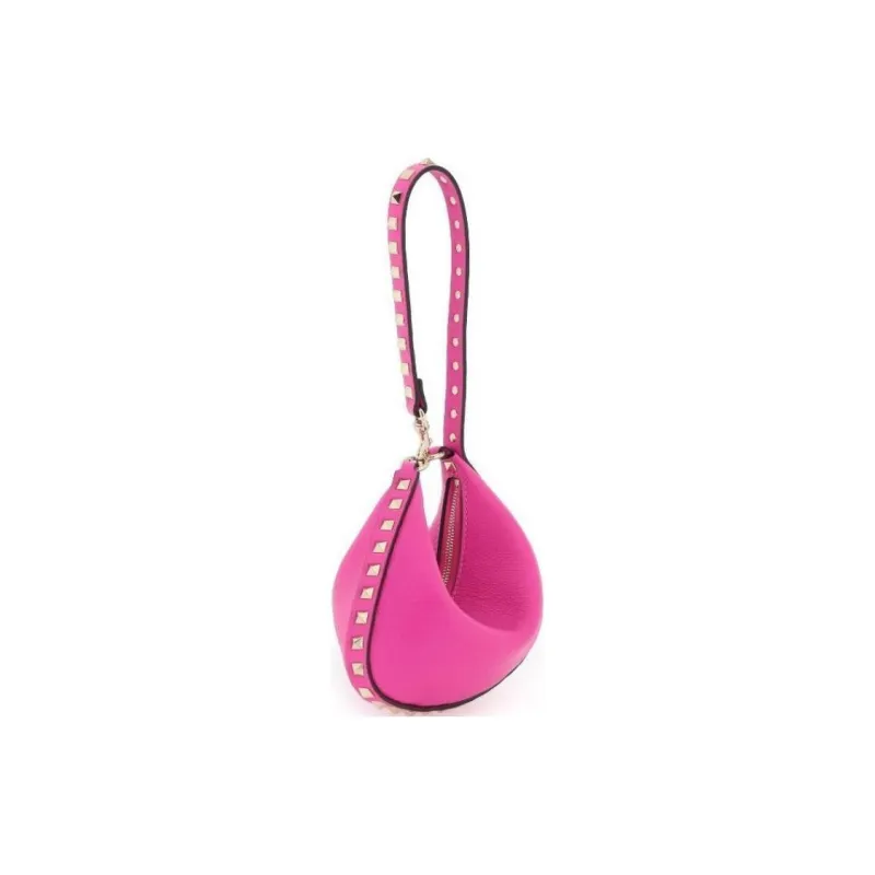 Valentino Rockstud Grained Calfskin Hobo Bag Handbag Shoulder Bag Women's Fuchsia-1
