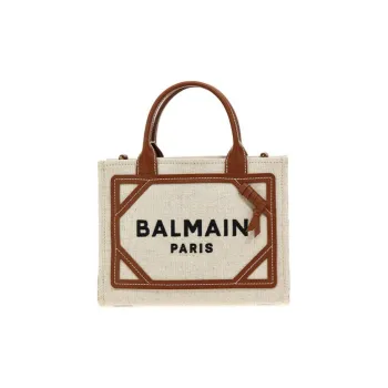 BALMAIN B ARMY Cotton With Calfskin Shoulder Bag, Crossbody Bag, Handbag Small Size Women's Natural/Brown