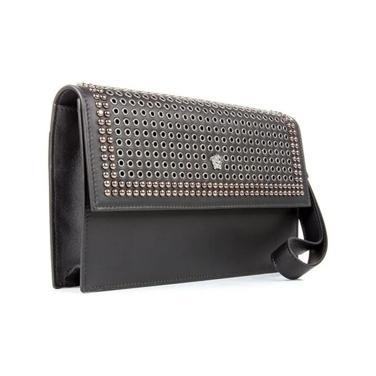 VERSACE Cow Leather Wallet Commute Clutch Men's Black-2