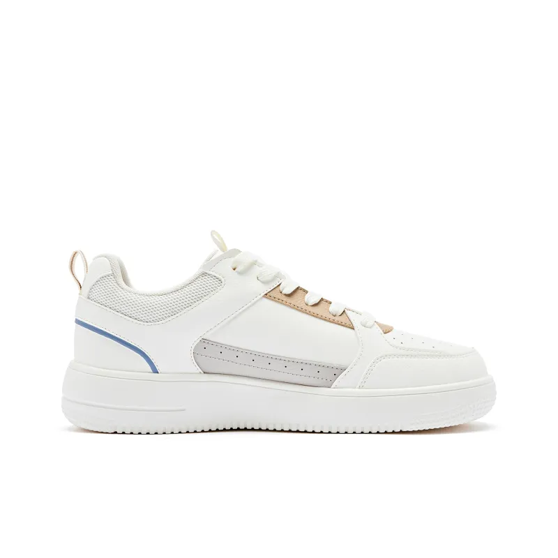 QIAODAN Coverage Slip Resistant Balance Low Top Skateboard Shoes Men's Ivory Mineral Blue-2