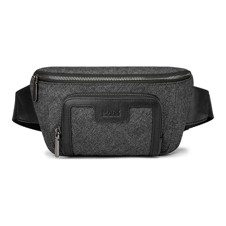FAIRWHALE Oxford With Cow Leather Fanny Pack Regular Men's Dark Gray-0