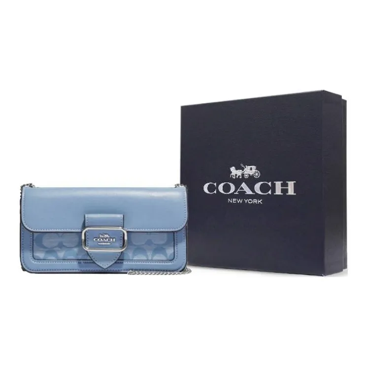 COACH Morgan Fabric With Cow Leather Shoulder Bag, Crossbody Bag Small Size Women's Cornflower Blue-7