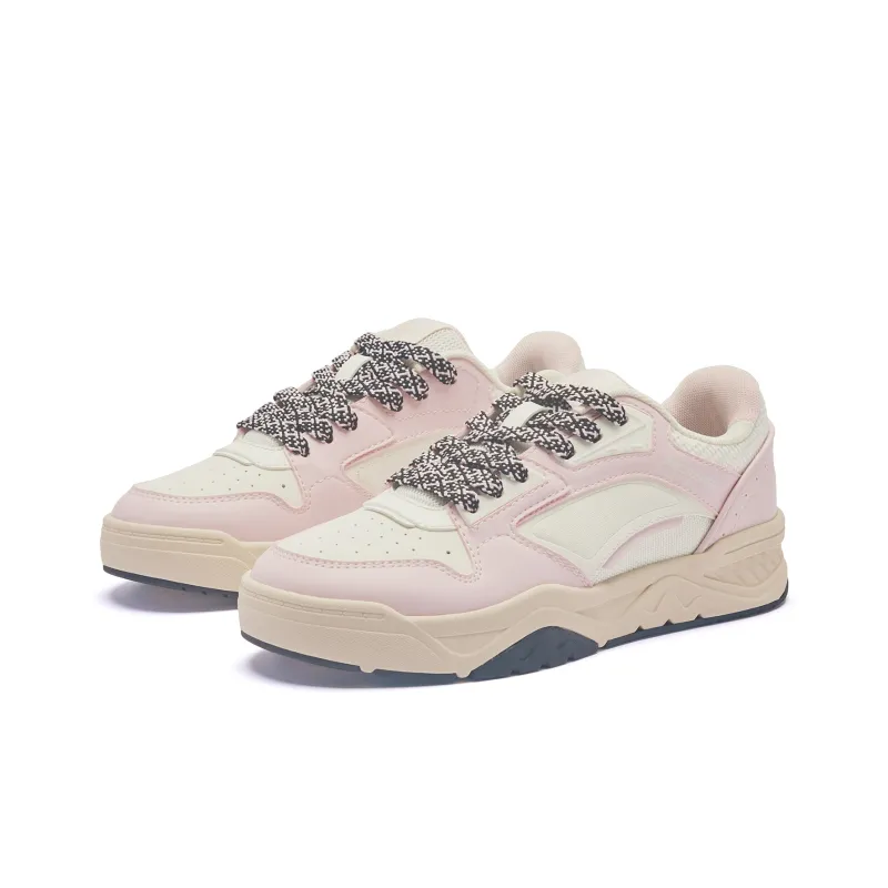 QIAODAN Sea Salt 2.0 Height Increasing Wear Resistant Slip Resistant Low Top Skateboard Shoes Women's Ivory Frost Pink-5