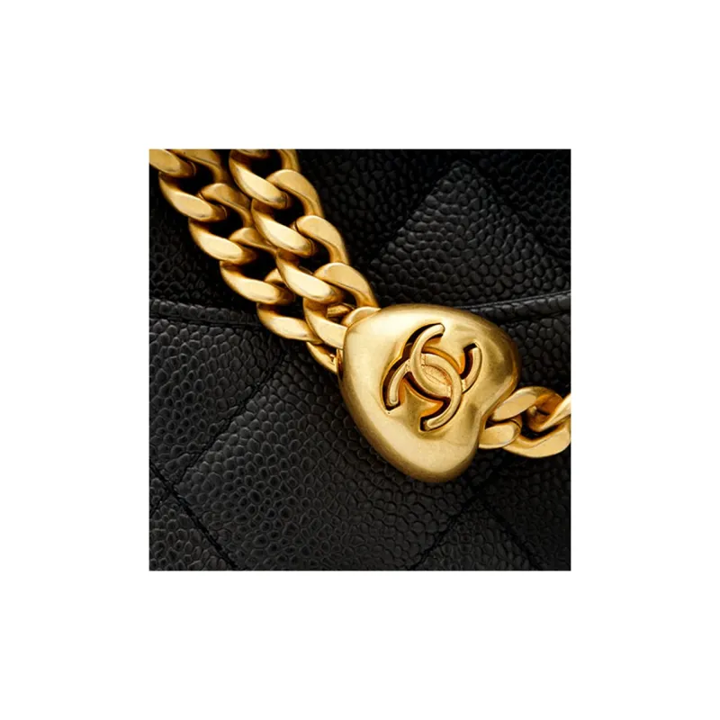 CHANEL Litchi Grain Embossed Cow Leather Shoulder Bag, Crossbody Bag Trumpets Unisex Black-4