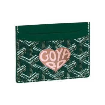 GOYARD Saint-Sulpice Canvas With Calfskin Card Clip Card Holder Unisex Green/Gray Pink Small Heart