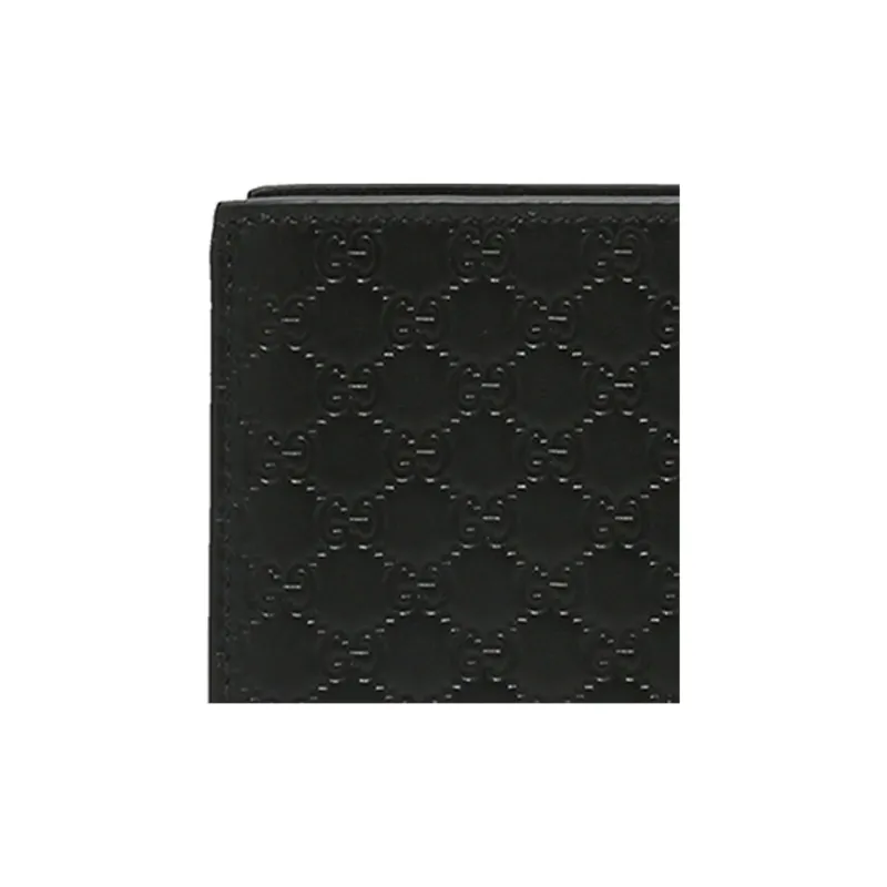 GUCCI Cow Leather Cropped Double Fold Wallet Men's Black-6