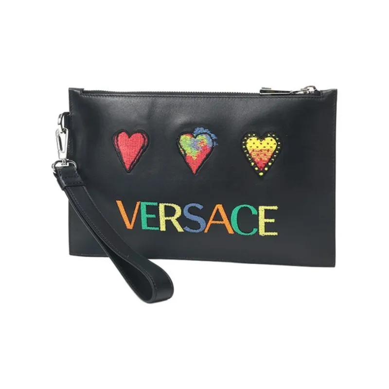 VERSACE Leather Clutch Unisex Black-1