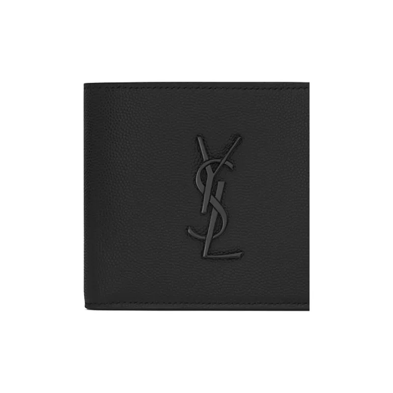 SAINT LAURENT Monogram Grained Embossed Leather Wallet Men's Black-4