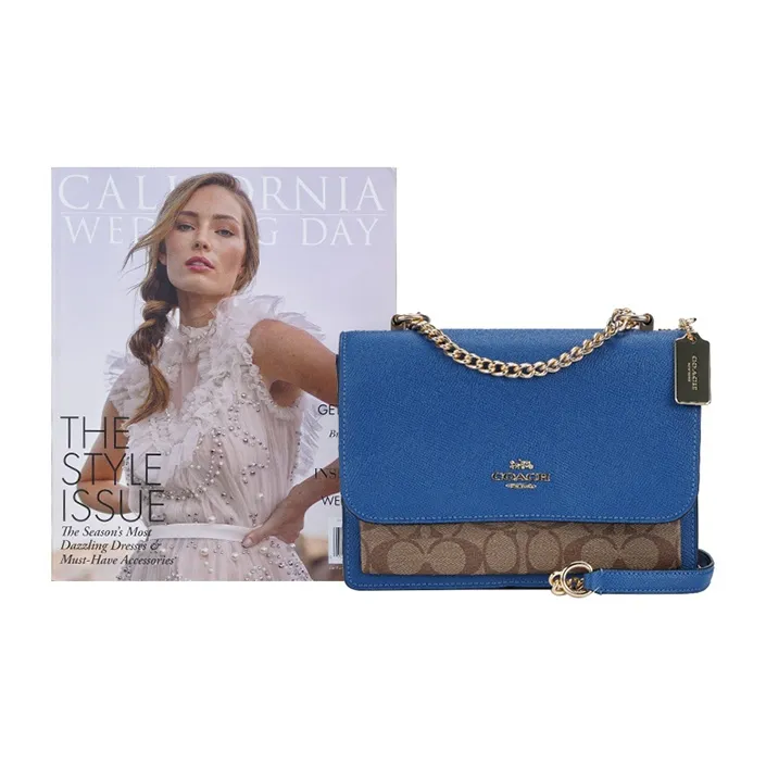 COACH Klare Leather Trunk Bag, Shoulder Bag, Crossbody Bag Women's Blue & Brown Monogram-4