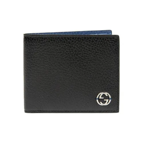 GUCCI Interlocked GG Bifold Wallet 6 Card Slot Black/Blue