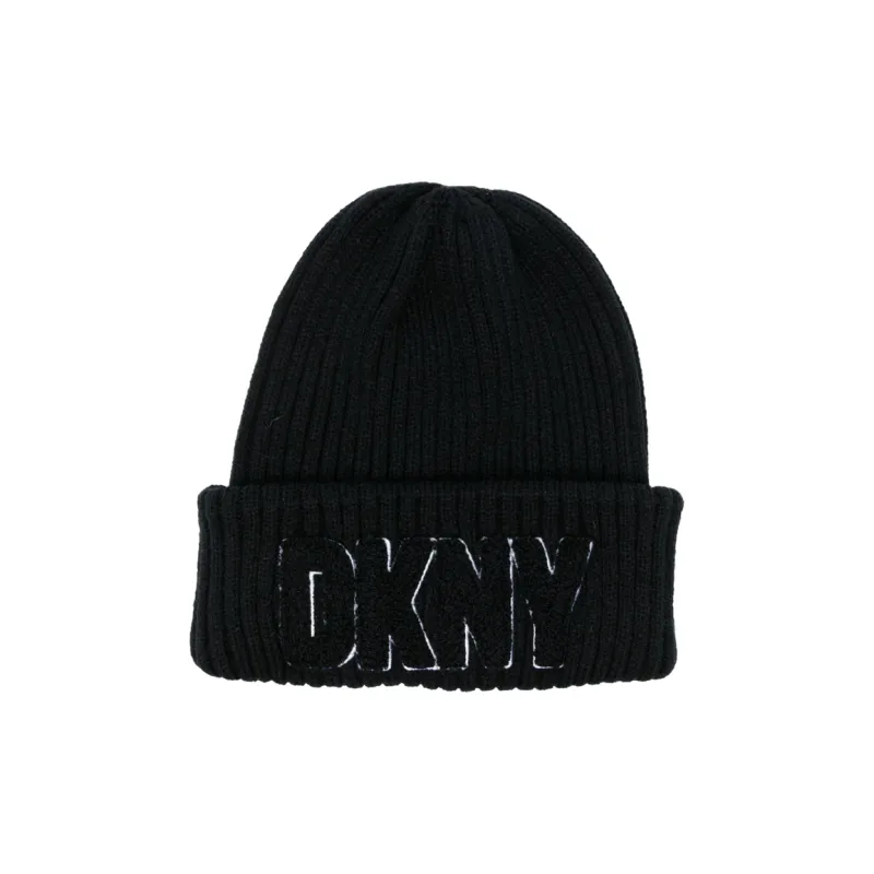 DKNY Logo patch Ribbed Beanie-0
