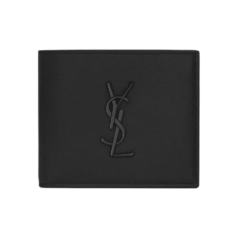 SAINT LAURENT Monogram Grained Embossed Leather Wallet Men's Black-0