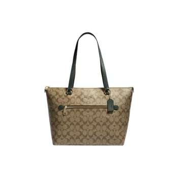 COACH Gallery Coated Canvas With Leather Tote Bag, Shopping Bag, Handbag, Shoulder Bag Women's Khaki