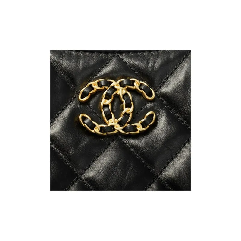 CHANEL Cow Leather Shoulder Bag, Hobo Bag, Handbag Trumpets Women's Black-4