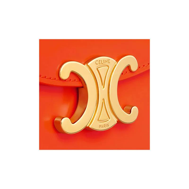 CELINE Triomphe Shiny Cow Leather Shoulder Bag Crossbody Bag Handbag Mini Women's Orange-4
