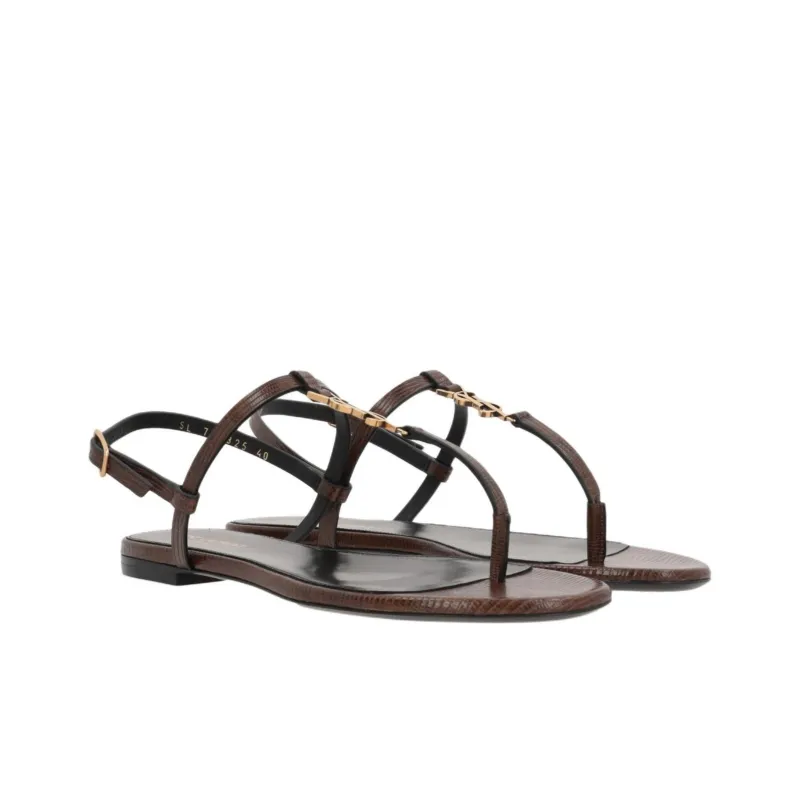 SAINT LAURENT Logo Plaque Open Toe Sandals Women's-2