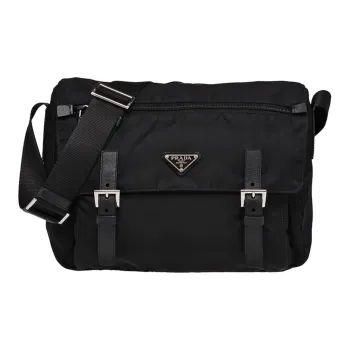 PRADA Fabric With Leather Messenger Bag Shoulder Bag Crossbody Bag Regular Women's Black