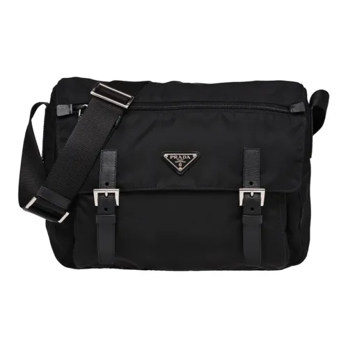 PRADA Fabric With Leather Messenger Bag Shoulder Bag Crossbody Bag Regular Women's Black