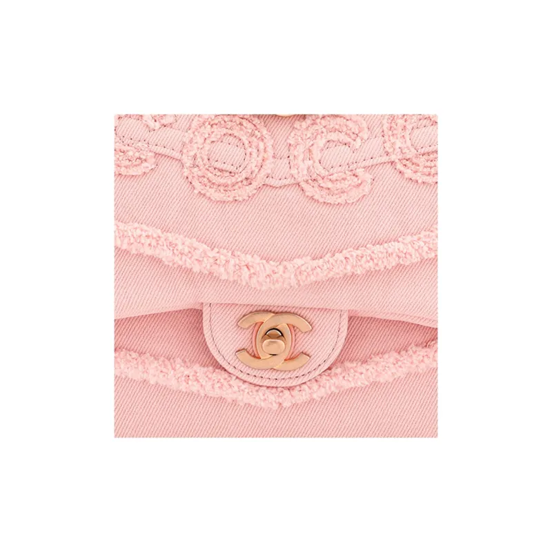 CHANEL Denim Mini Square Flap Bag, Flap Bag, Chain Bag, Shoulder Bag, Crossbody Bag Women's Pink-4