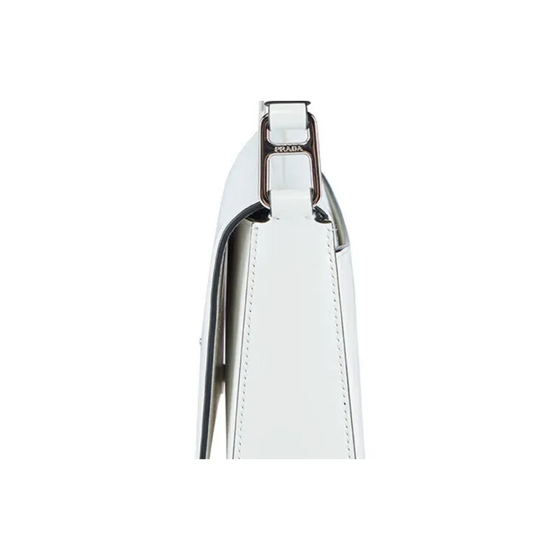 PRADA Shiny Leather Portable Crossbody Bag, Shoulder Bag Women's White-4