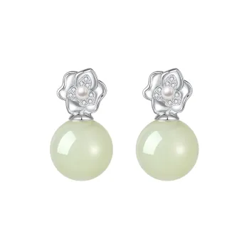 ZEGL Hetian Jade Earrings Women's Pale Greenish White Jade