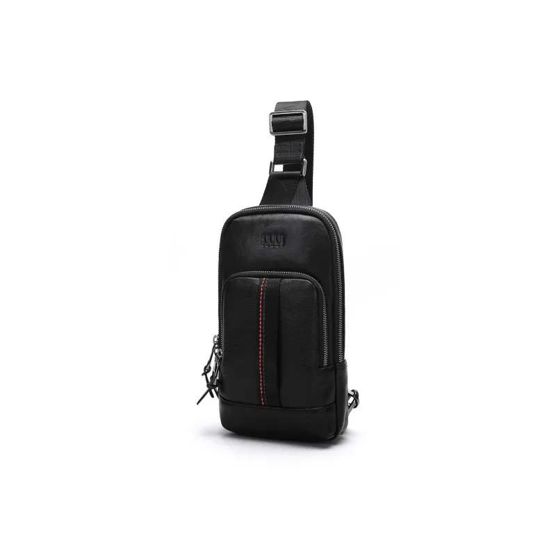 ELLE HOMME Cow Leather Sling Bag Men's Black-1
