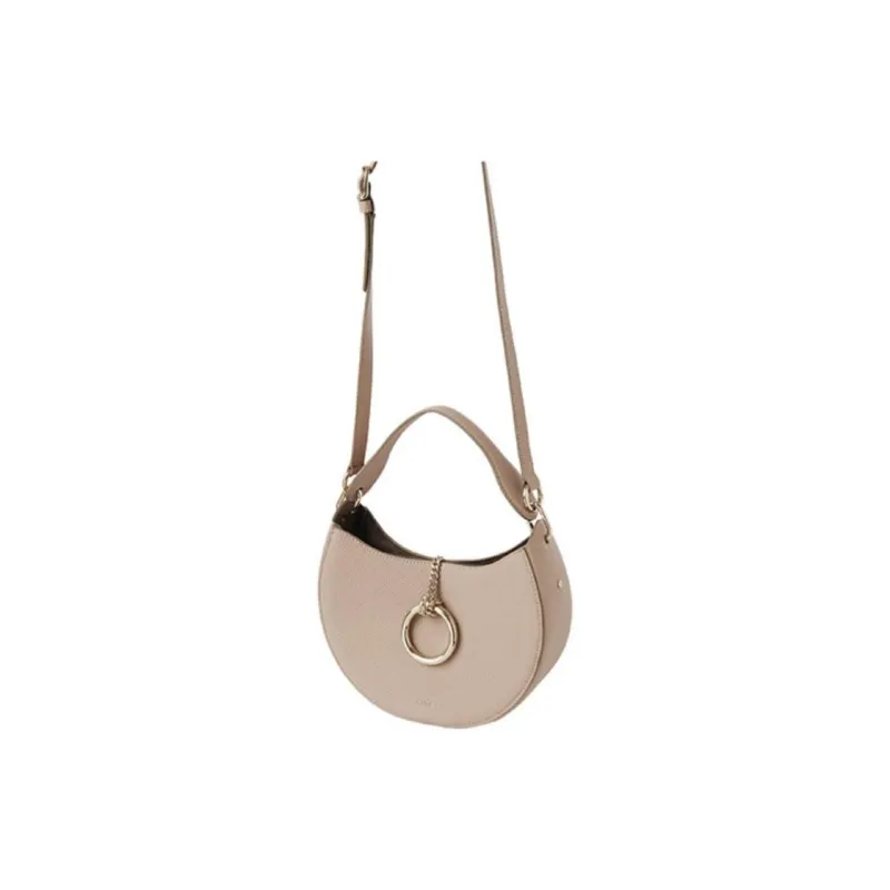 Chloe Grained Calfskin Hobo Bag Shoulder Bag Crossbody Bag Small Size Women's Beige-1