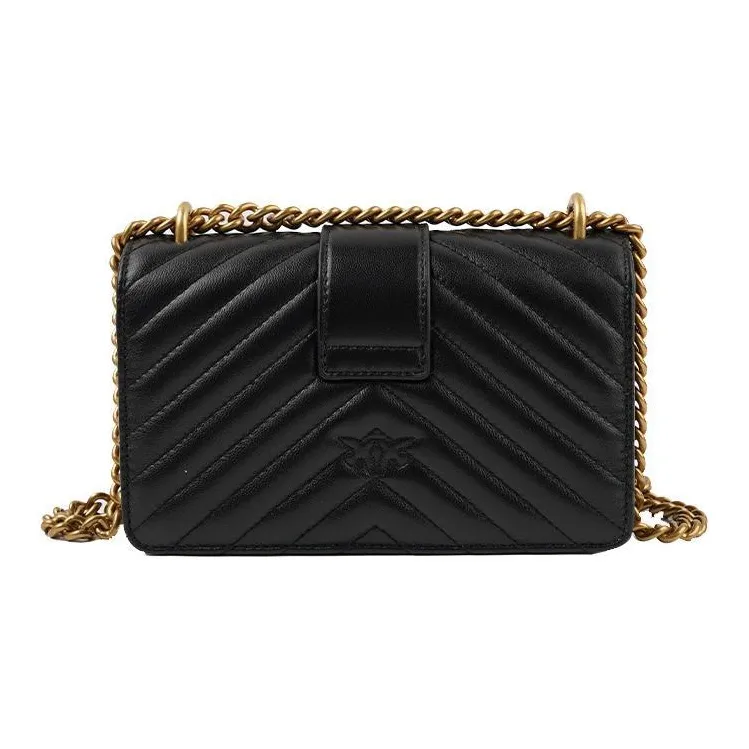 PINKO Quilt Sheepskin Swallow Bag, Shoulder Bag, Crossbody Bag Mini Women's Black/Black Gold-2