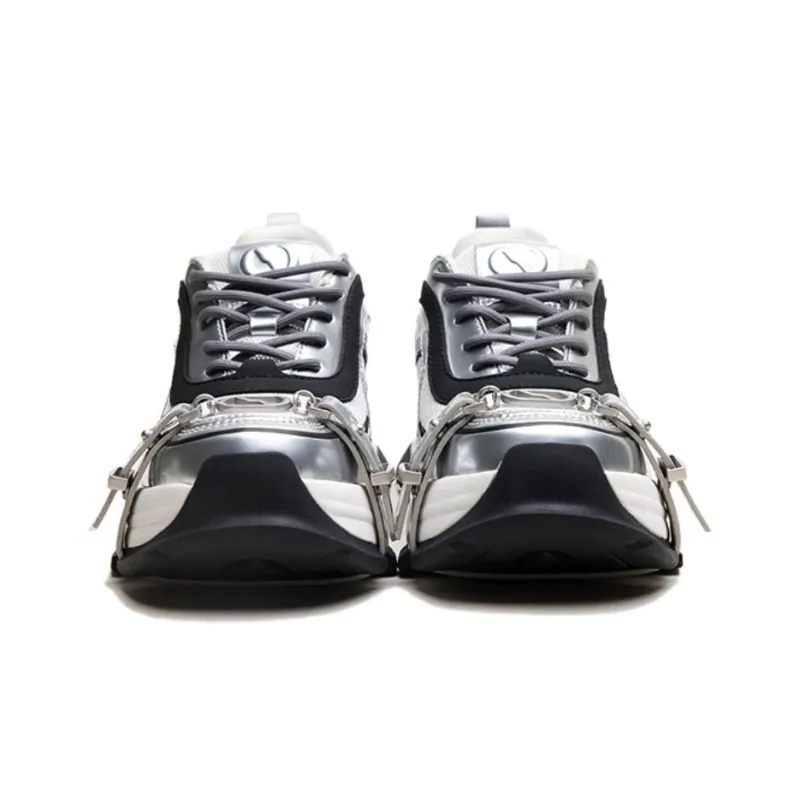 ABCICEY Chunky Sneakers Unisex Low Top Silver-2