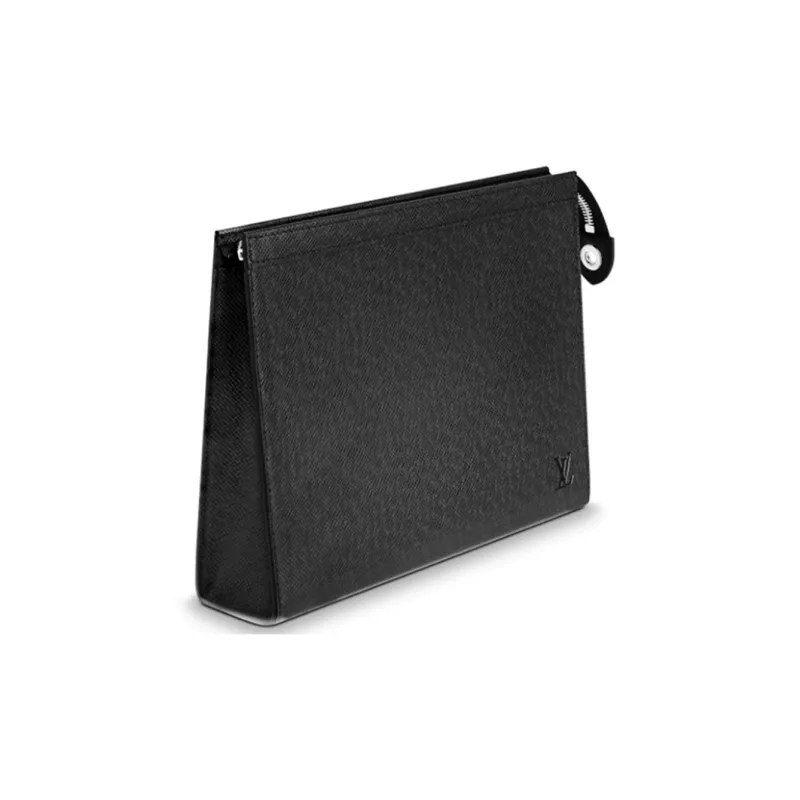 LOUIS VUITTON Pochette Voyage MM Needle Forest Leather Clutch Toiletry Bag Medium Size Men's Black-1