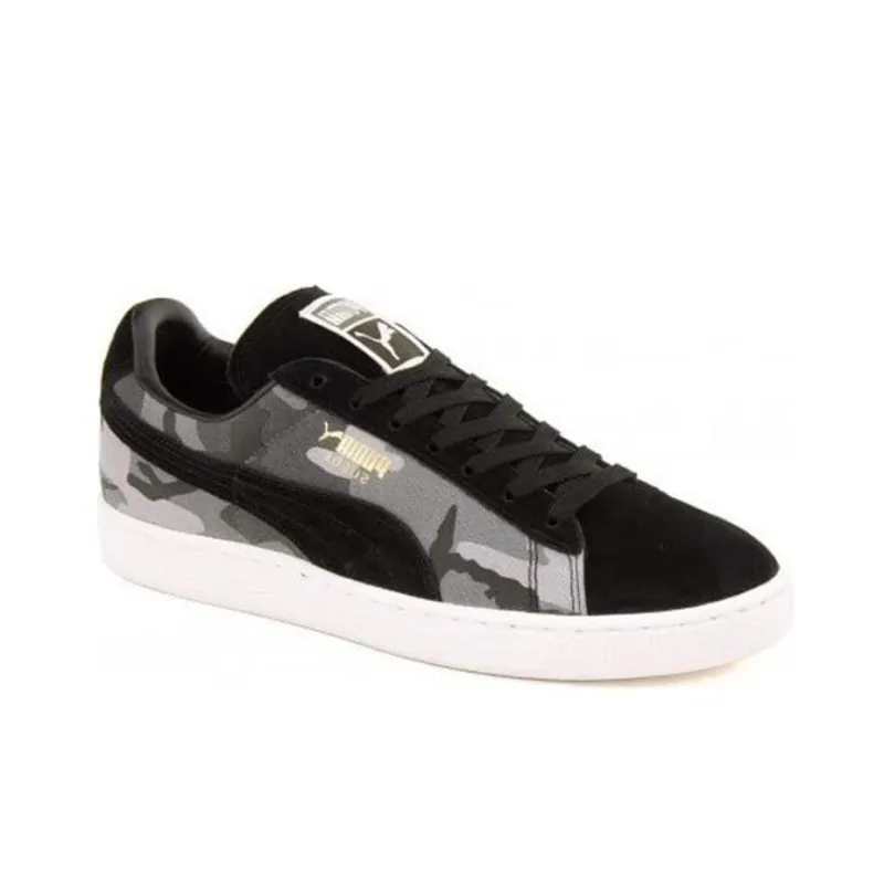 PUMA Suede Coverage Warm Lightweight Breathable Low-Top Skateboard Shoes Men's Black Gray Camouflage-3